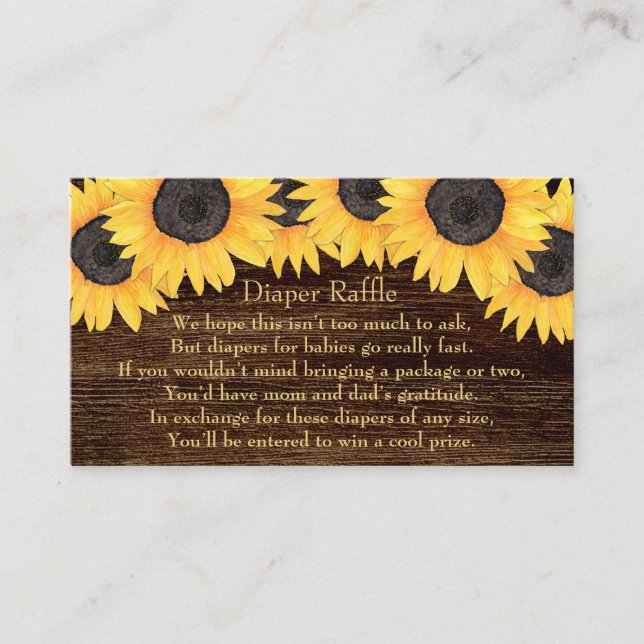 Tarjeta de Baby Shower Rustic Sunflowers Diaper Ra (Anverso)