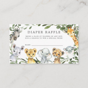 Tarjeta de Baby Shower Safari Animals Diaper Raffl