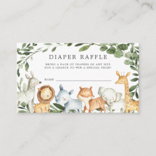 Tarjeta de Baby Shower Safari Animals Diaper Raffl