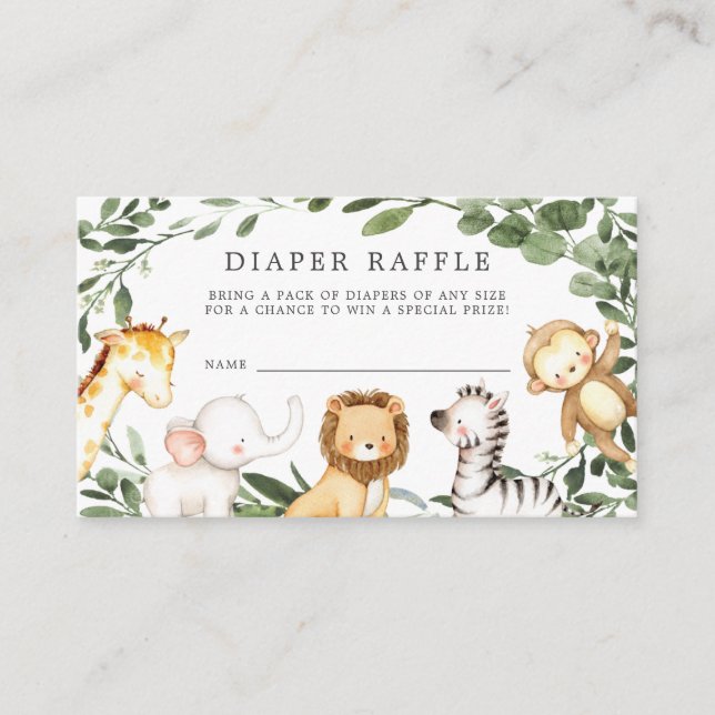 Tarjeta de Baby Shower Safari Animals Diaper Raffl (Anverso)