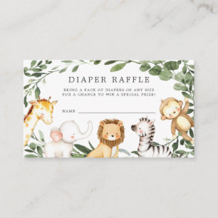 Tarjeta de Baby Shower Safari Animals Diaper Raffl
