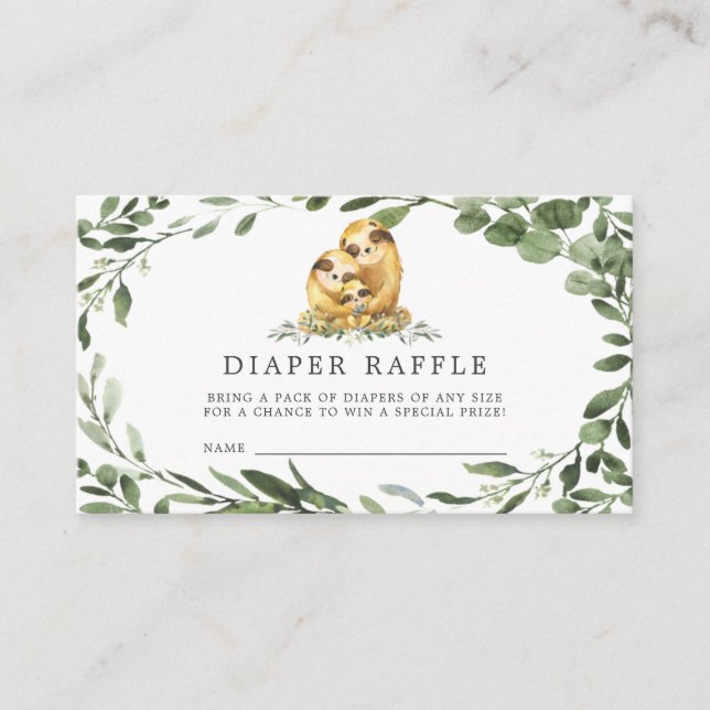 Tarjeta de Baby Shower Sloth Family Diaper Raffle (Anverso)