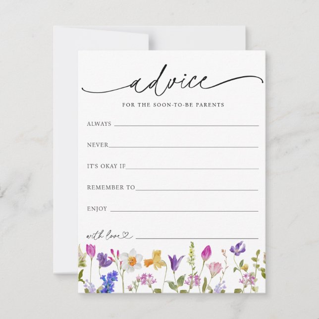 Tarjeta de Baby Shower Wildflower Advice para padr (Anverso)