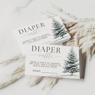 Tarjeta de Baby Shower Winter Pine Diaper Raffle