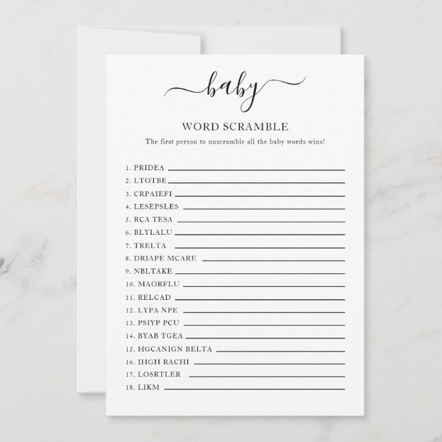Tarjeta de Baby Shower Word Scramble (Anverso)
