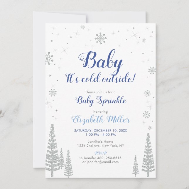 Tarjeta de Baby Sprinkle - Silver Winter Wonderlan (Anverso)