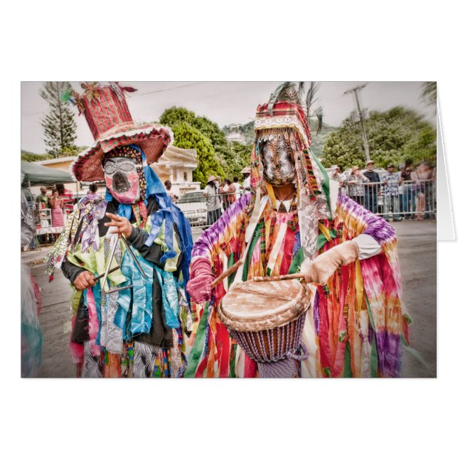 Tarjeta de bailarines de máscaras del Caribe de la (Anverso (Horizontal))