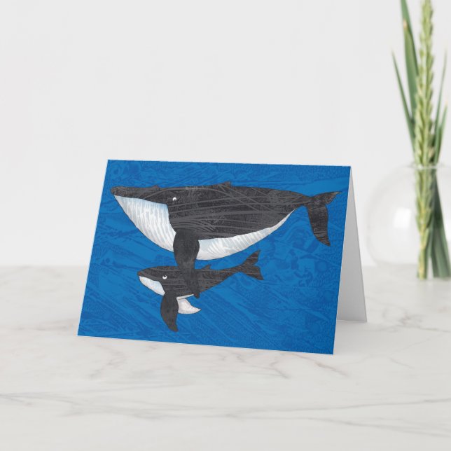 Tarjeta de ballena jorobada madre y ternera (Anverso)