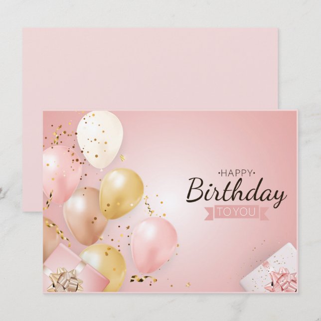 Tarjeta de Baluón Rosa Feliz Cumpleaños (Anverso / Reverso)