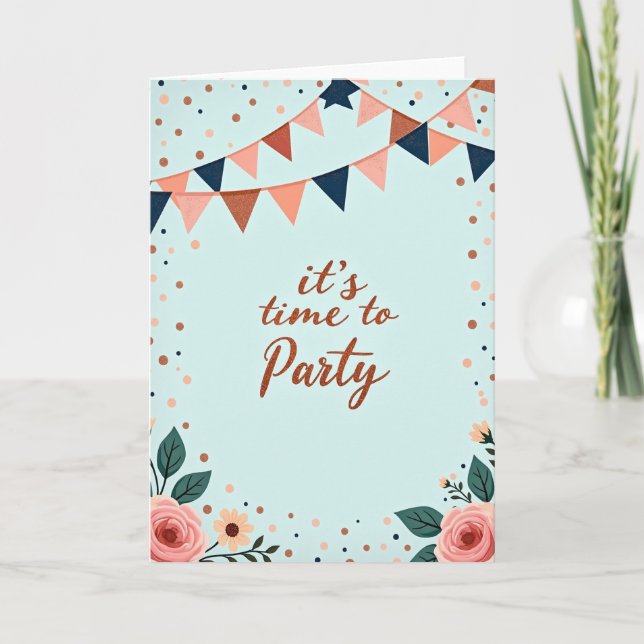 Tarjeta de banderines con brillo para fiesta (Anverso)