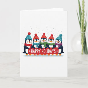 Tarjeta de Banner de Cinco Pingüinos Felices Fiest