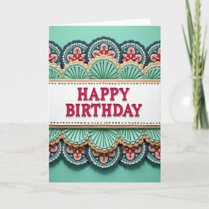 Tarjeta de banner de Feliz Cumpleaños color rojo i