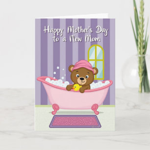 Tarjeta de baño de oso para nueva mamá dulce