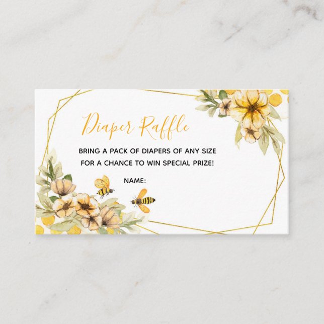Tarjeta de baraja de Baby Shower para pañales Bee  (Anverso)