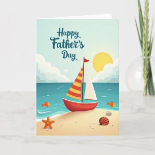Tarjeta de barco de vela del Día del Padre en la c