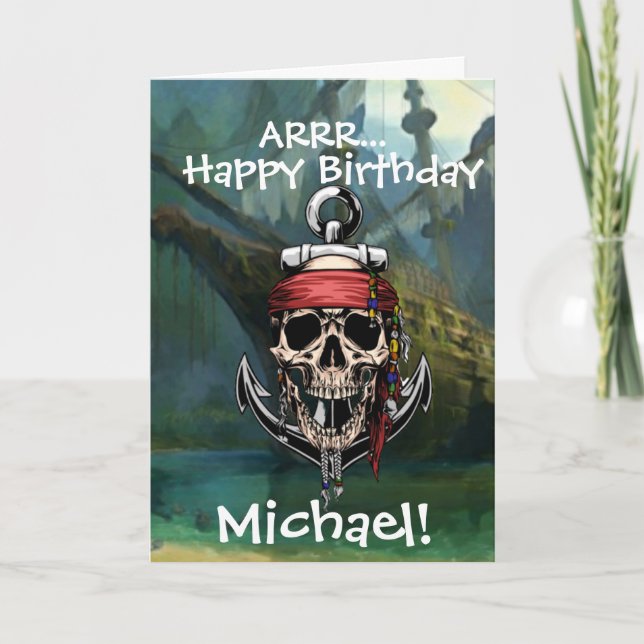 Tarjeta de Barco Fantasma Capitán Calavera Pirata (Anverso)