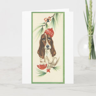 Tarjeta de Basset Hound del navidad del vintage