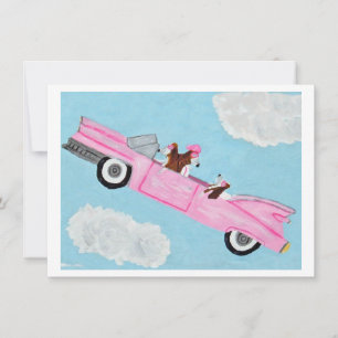 Tarjeta de Basset Hound en convertible rosa en el