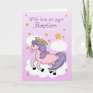 Tarjeta De Bautismo Con Caballo Rosa
