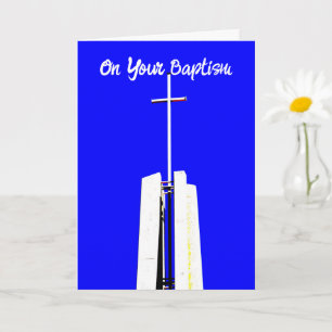Tarjeta de bautismo de la cruz del cielo azul bril