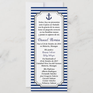 Tarjeta de Bautizo Nautico Ancla azul gris