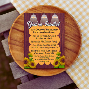 Tarjeta de BBQ de Casa de Campo Rústica – Picnic d