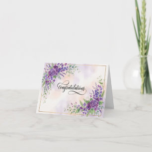 Tarjeta de bebé con flores moradas