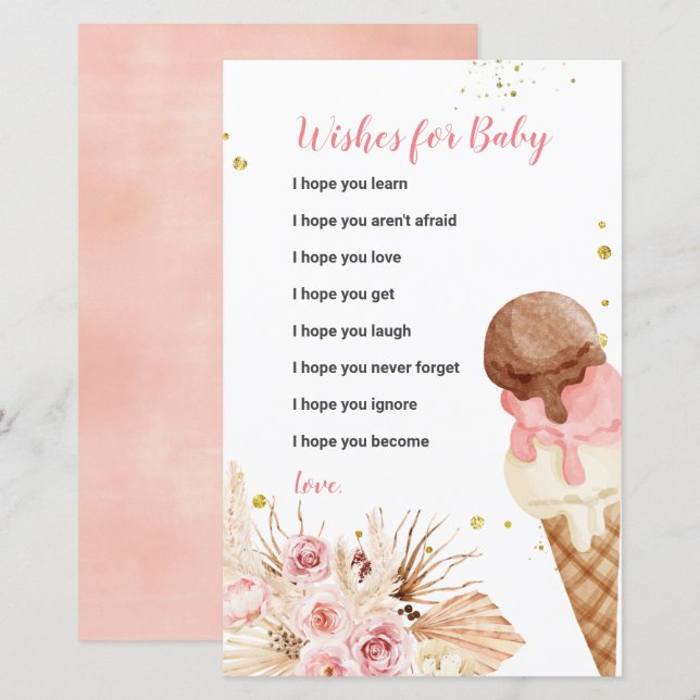 Tarjeta de Bebé con los deseos florales del Boho C (Anverso / Reverso)