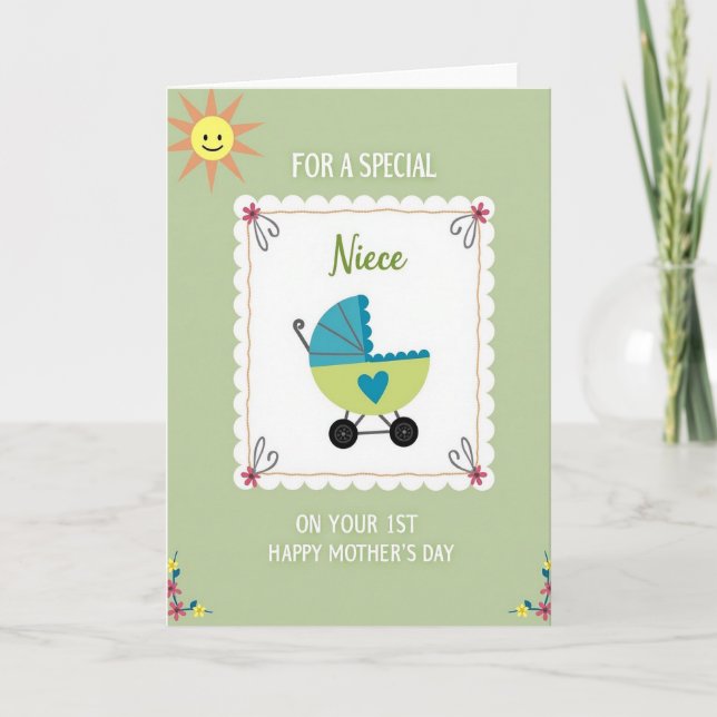 Tarjeta de bebé con patrón verde suave (Anverso)