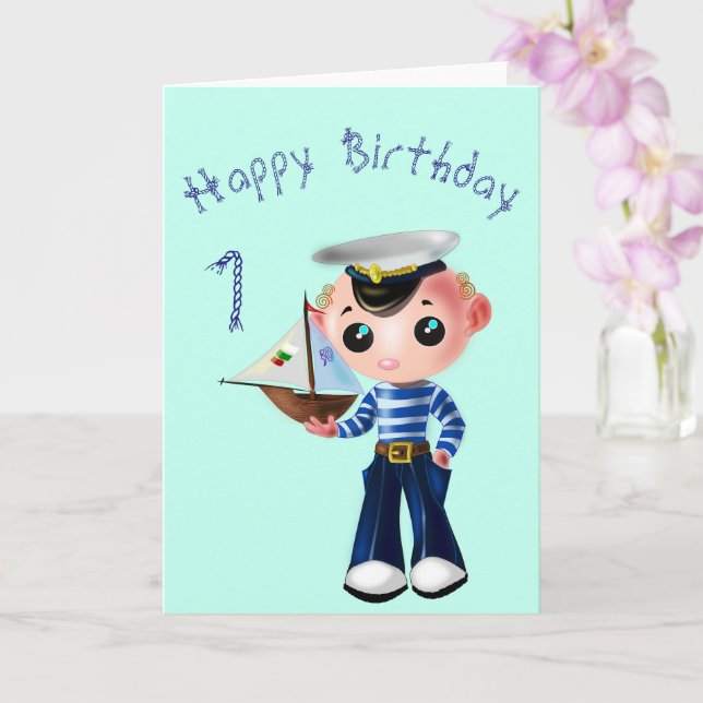 Tarjeta de bebé de cumpleaños feliz con marinero l (Orquídea)