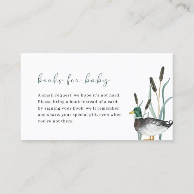 Tarjeta de bebé de Mallard Duck Baby Shower Books (Anverso)