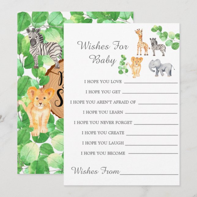 Tarjeta De Bebé Para Animales De Safari De Woodlan (Anverso / Reverso)