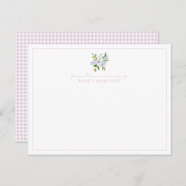 Tarjeta de bebé para bebés de nodriza floral rosa (Anverso / Reverso)