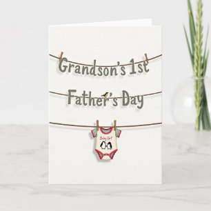 Tarjeta de bebé pingüino del Día del Padre floral