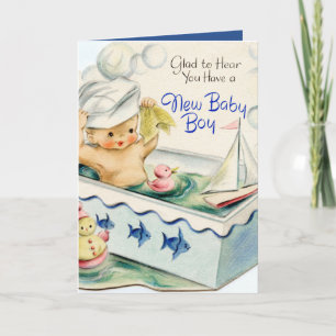 Tarjeta de bebé retro vintage niño añadir sentimie