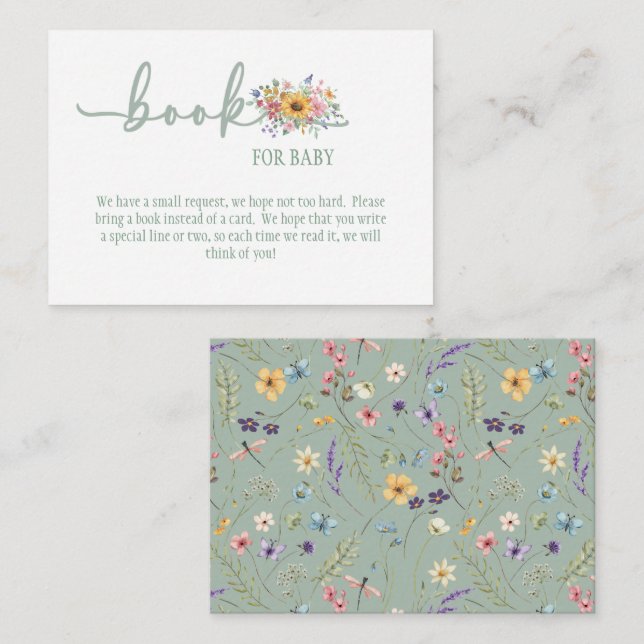 Tarjeta de bebé verde sólido de flores silvestres  (Anverso / Reverso)