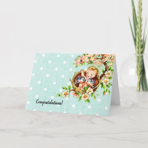 Tarjeta de bebé Vintage Blue Felicitaciones