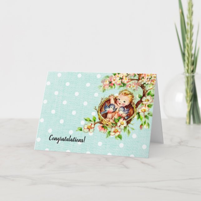 Tarjeta de bebé Vintage Blue Felicitaciones (Anverso)