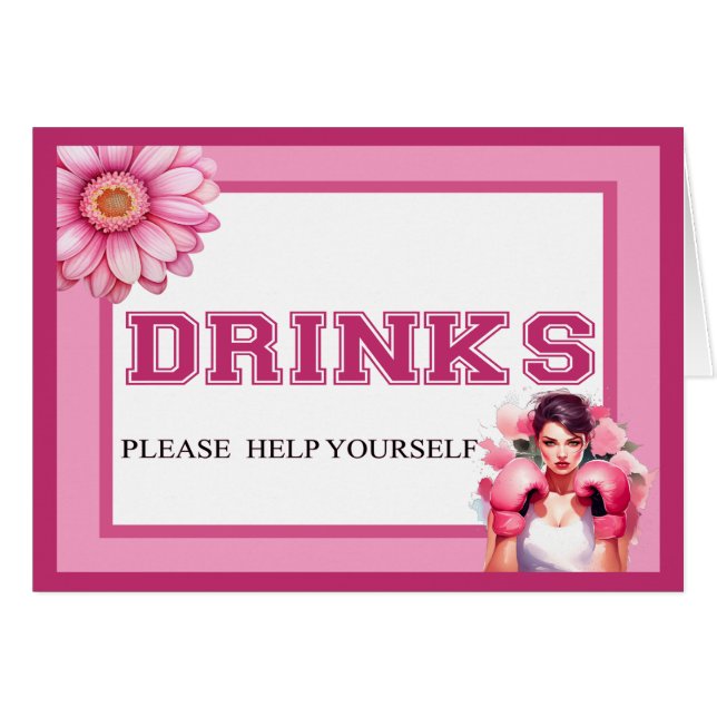 Tarjeta de bebidas con cáncer de mama floral rosa  (Anverso (Horizontal))