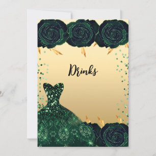 Tarjeta de bebidas flores rosas oro verde