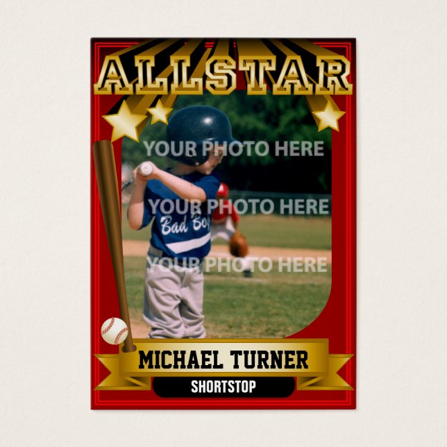 Tarjeta de béisbol ALLSTAR Red Personalizado oscur (Frente)