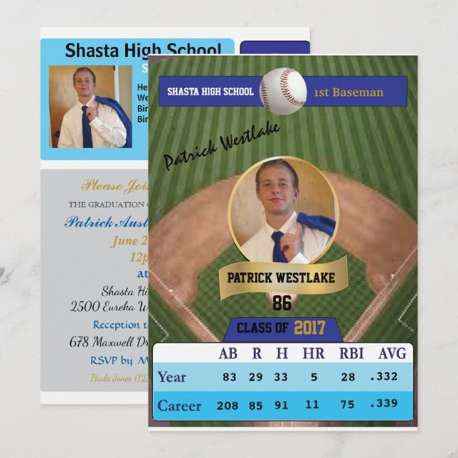 Tarjeta de béisbol con invitaciones de estatus gra (Anverso / Reverso)