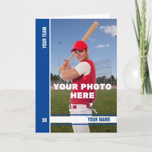 Tarjeta de Béisbol de Banda Azul Cumpleaños con Es (Anverso)