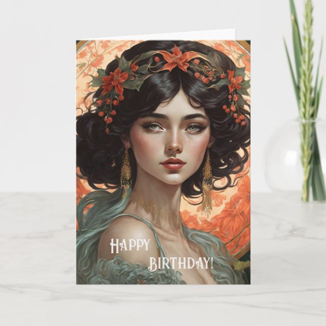 Tarjeta de belleza Art Nouveau de cumpleaños feliz (Anverso)