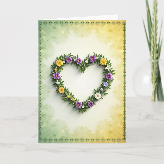Tarjeta de belleza floral con corazón (Anverso)