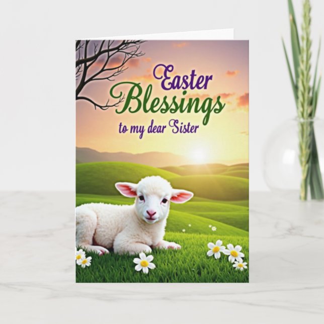 Tarjeta de bendición de cordero y primavera (Anverso)