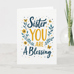 Tarjeta de Bendición de Hermana Floral Verde Azul