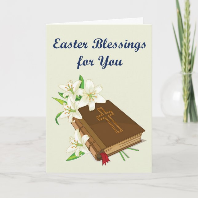 Tarjeta de Bendición de Pascua - Biblia con Lilies (Anverso)