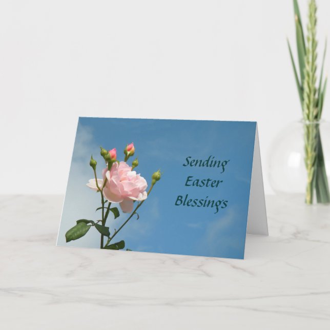 Tarjeta de Bendición de Pascua con Rosa Rosa Rosa  (Anverso)