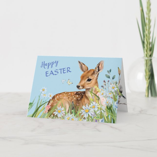 Tarjeta de Bendición de Pascua Deer Fawn y Daisies (Anverso)